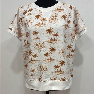 LOU & GREY Tropical Print Short Sleeve Sweatshirt so soft size S